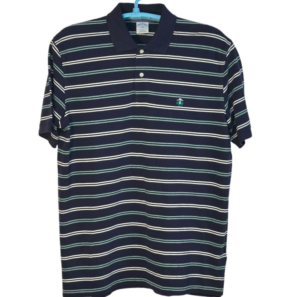 Brooks Brothers 1818 Slim Fit Performance Polo Shirt Striped Blue Green White XL